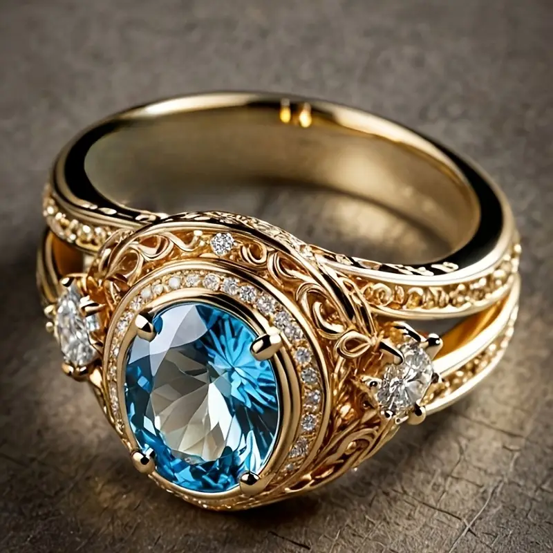 Blue Sparkling Gold Ring 0