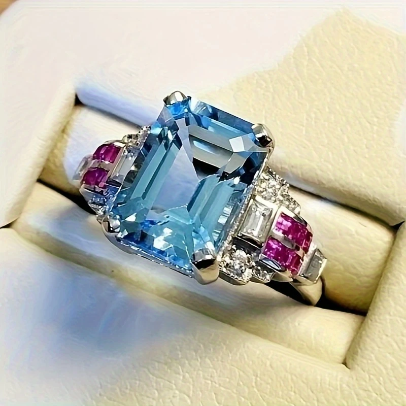 Blue & Garnet Crystal Bright Ring - Handmade Limited Edition Jewelry 0