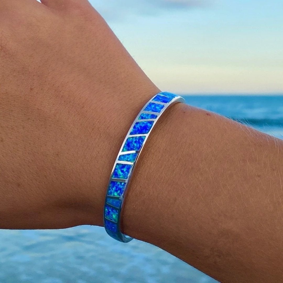 Blue and Silver Opal Bracelet - Handcrafted Elegant Design for Everyday Wear 0