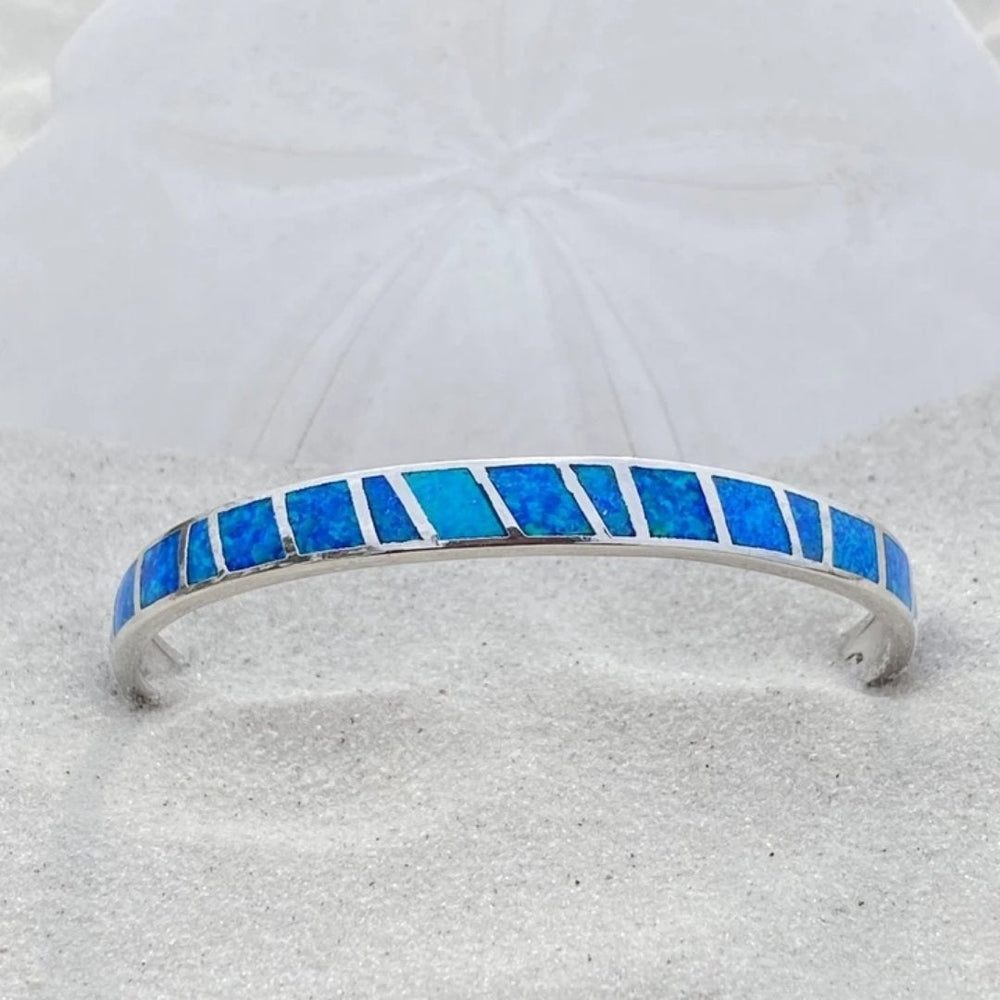 Blue and Silver Opal Bracelet - Handcrafted Elegant Design for Everyday Wear 1