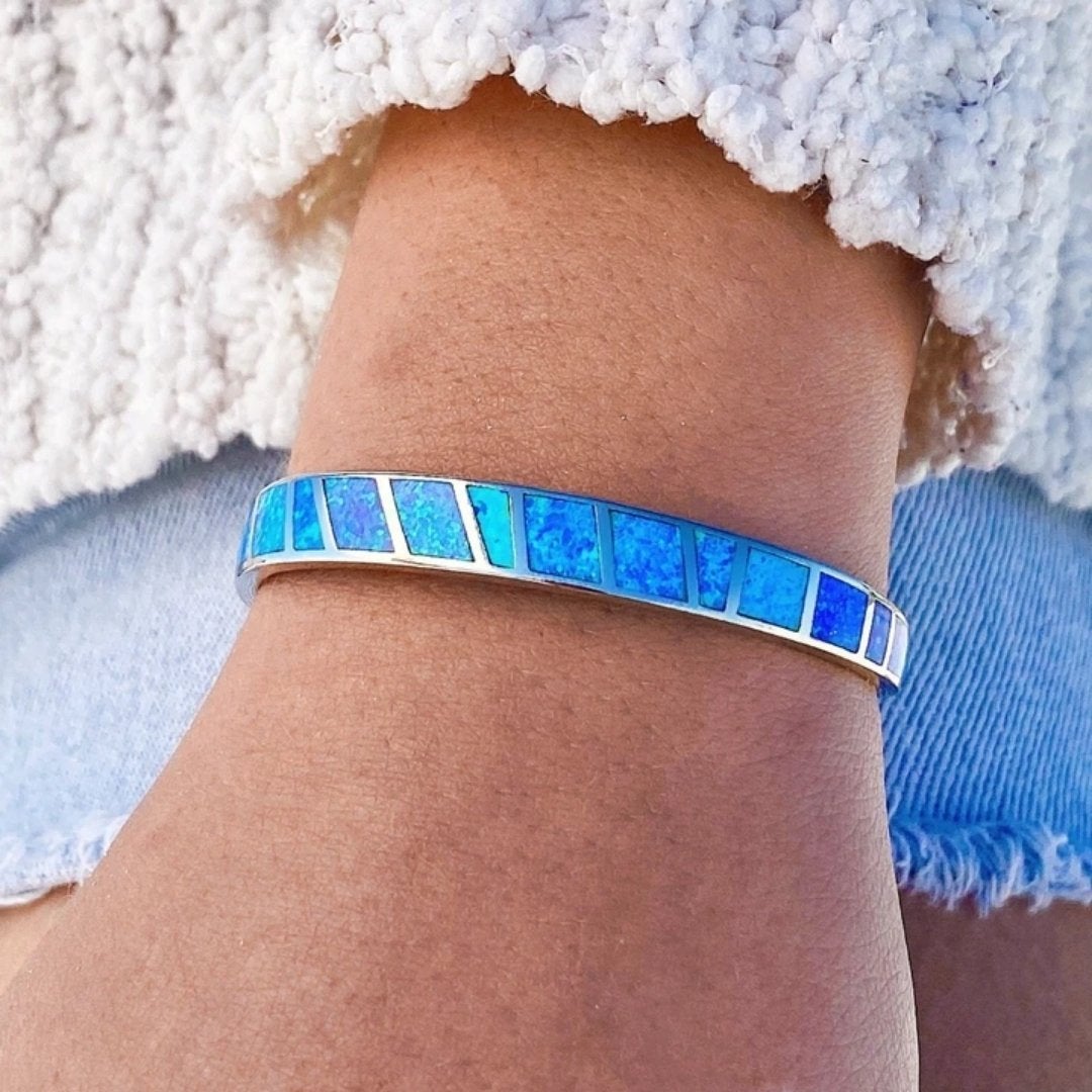Blue and Silver Opal Bracelet - Handcrafted Elegant Design for Everyday Wear 2