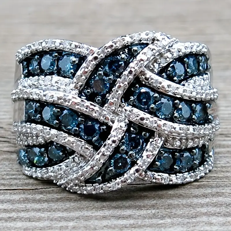 Bright Braided Blue Silver Ring - Handcrafted, Lightweight, Unique Design, Comfortable Fit 0