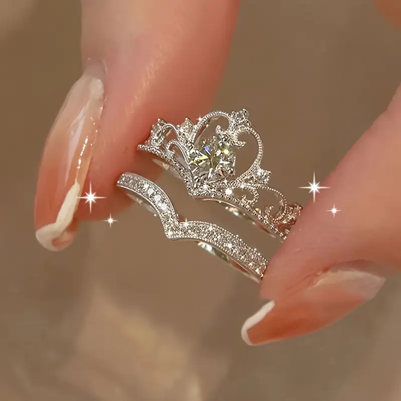 Bright Crown Silver Ring Set 0