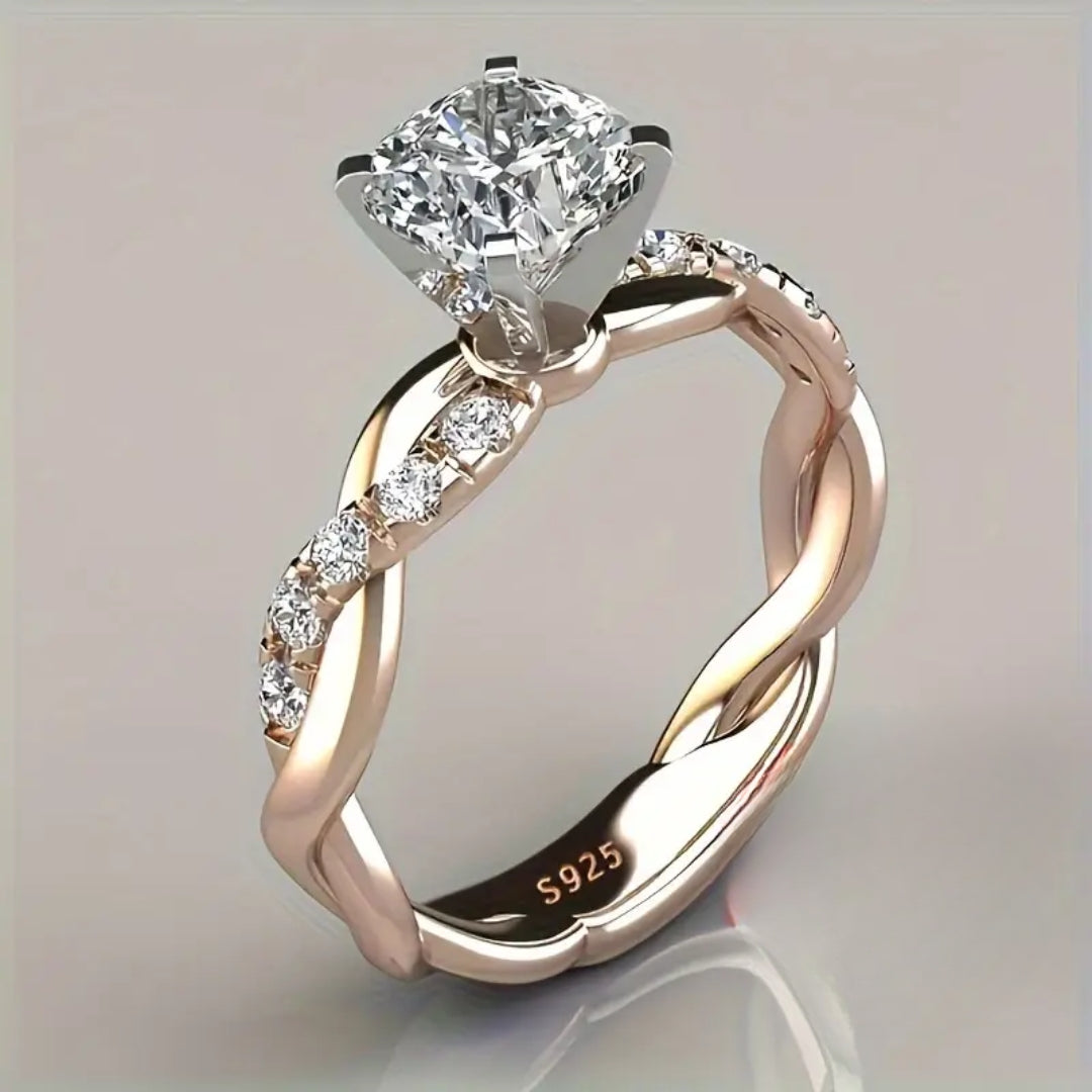 Bright Crystal Rose Braided Ring 0