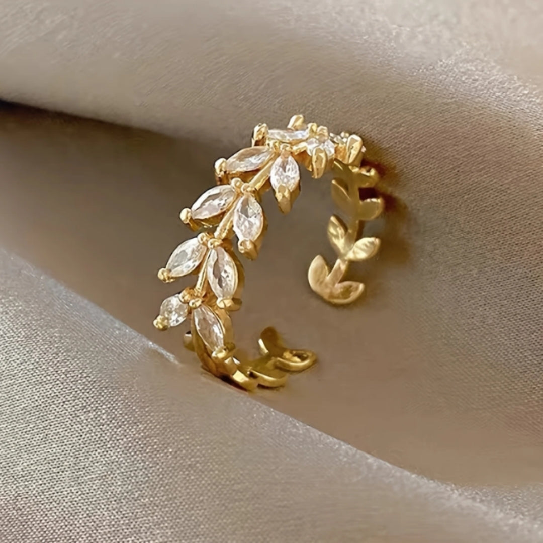 Bright Leaf Zirconia Gold Ring 0