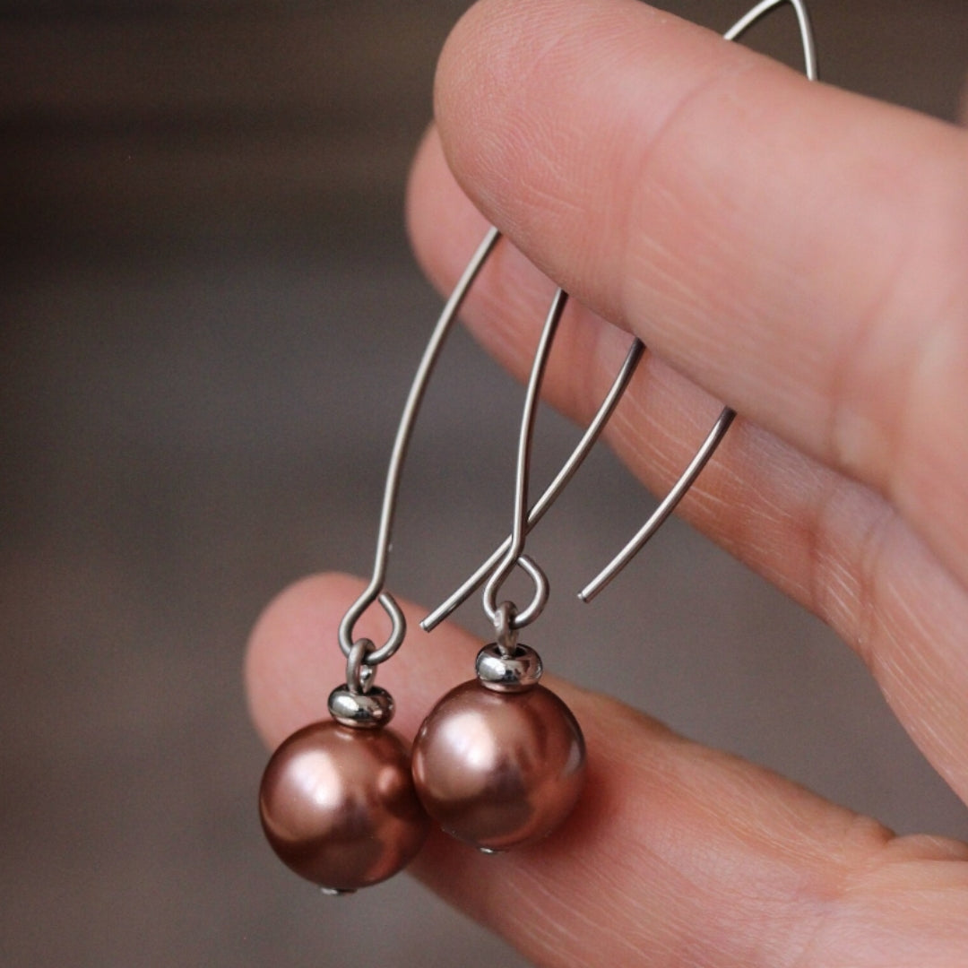 Bronze Plated Pearl Dangle Earrings for Effortless Elegance 0