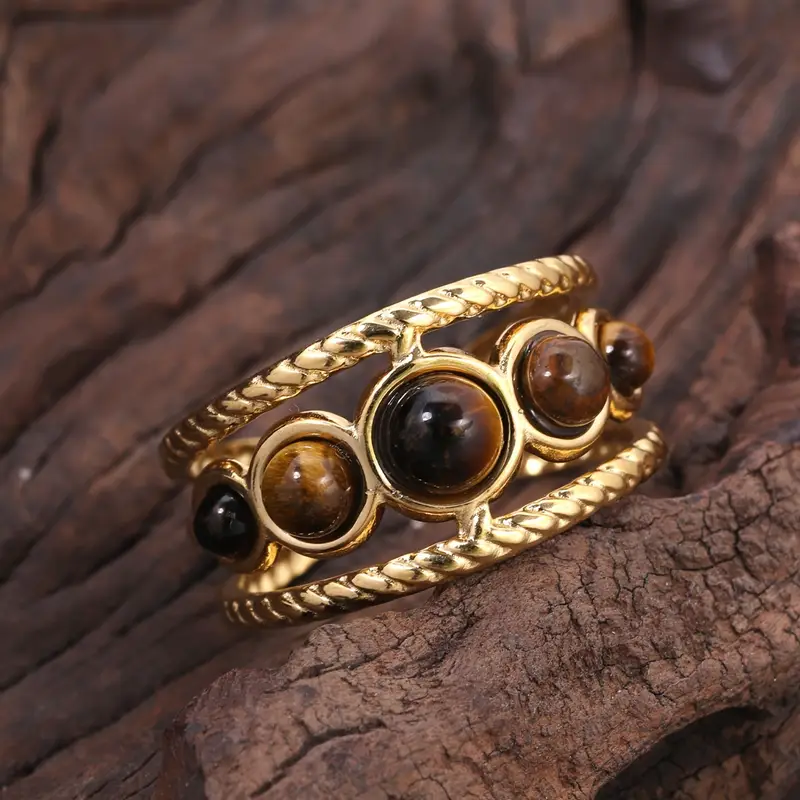 Brown Stone Gold Ring - Elegant Gold Ring for Women, Handmade Timeless Design 0