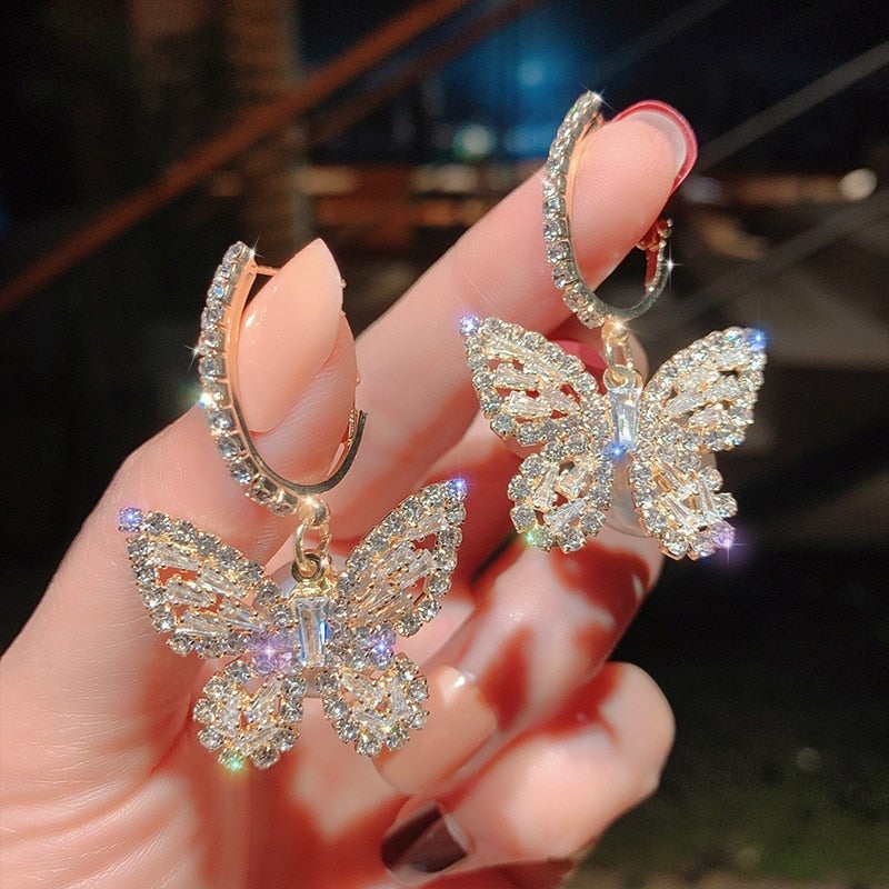 Butterfly Earrings with Zirconia in Gold 0