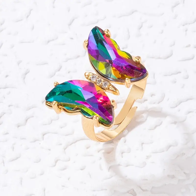 Colorful Butterfly Gold Ring 0