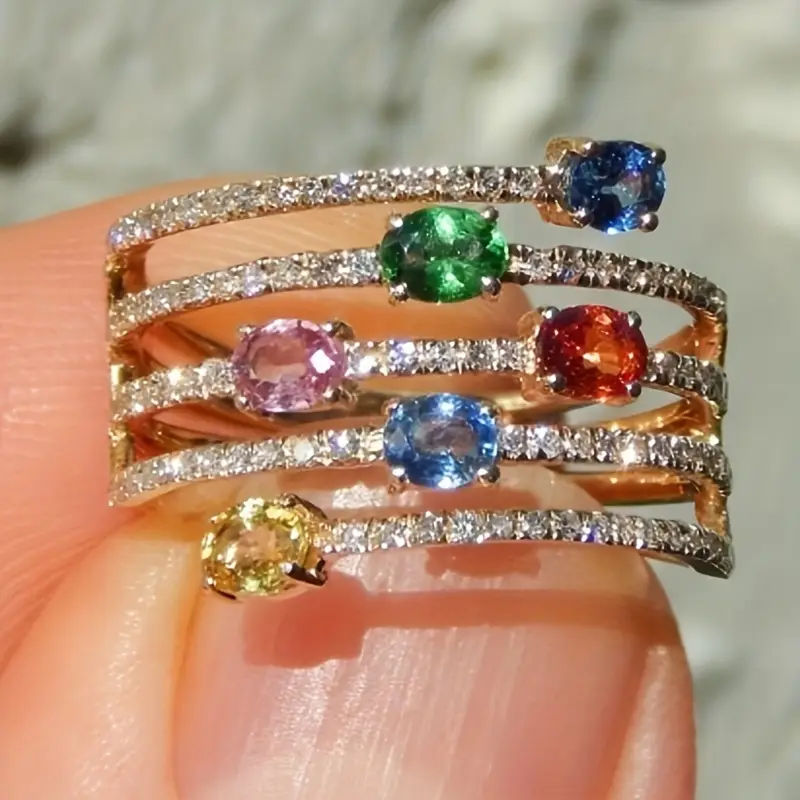 Colorful Crystal Layered Ring 0