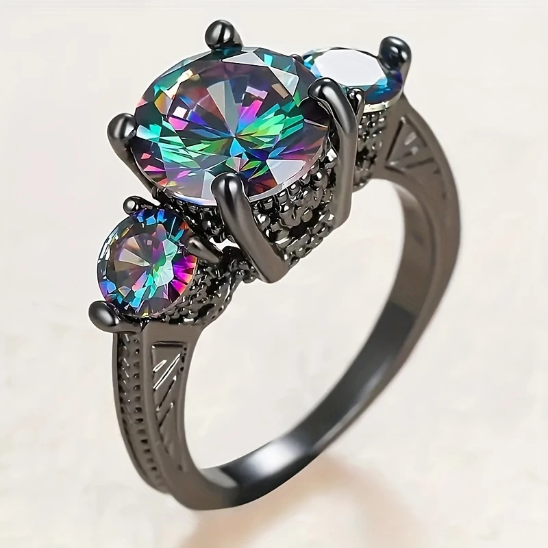 Colorful Crystalline Silver Ring 0