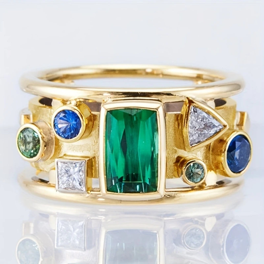 Colorful Crystals Gold Ring - Timeless Elegance 0