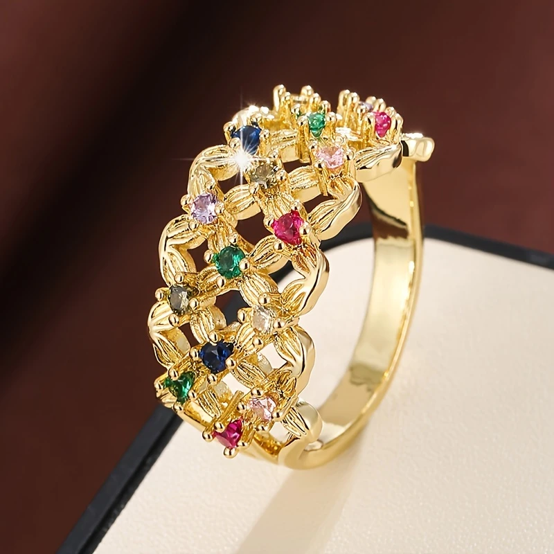 Colorful Mesh Flower Ring - A Timeless Statement Piece 0