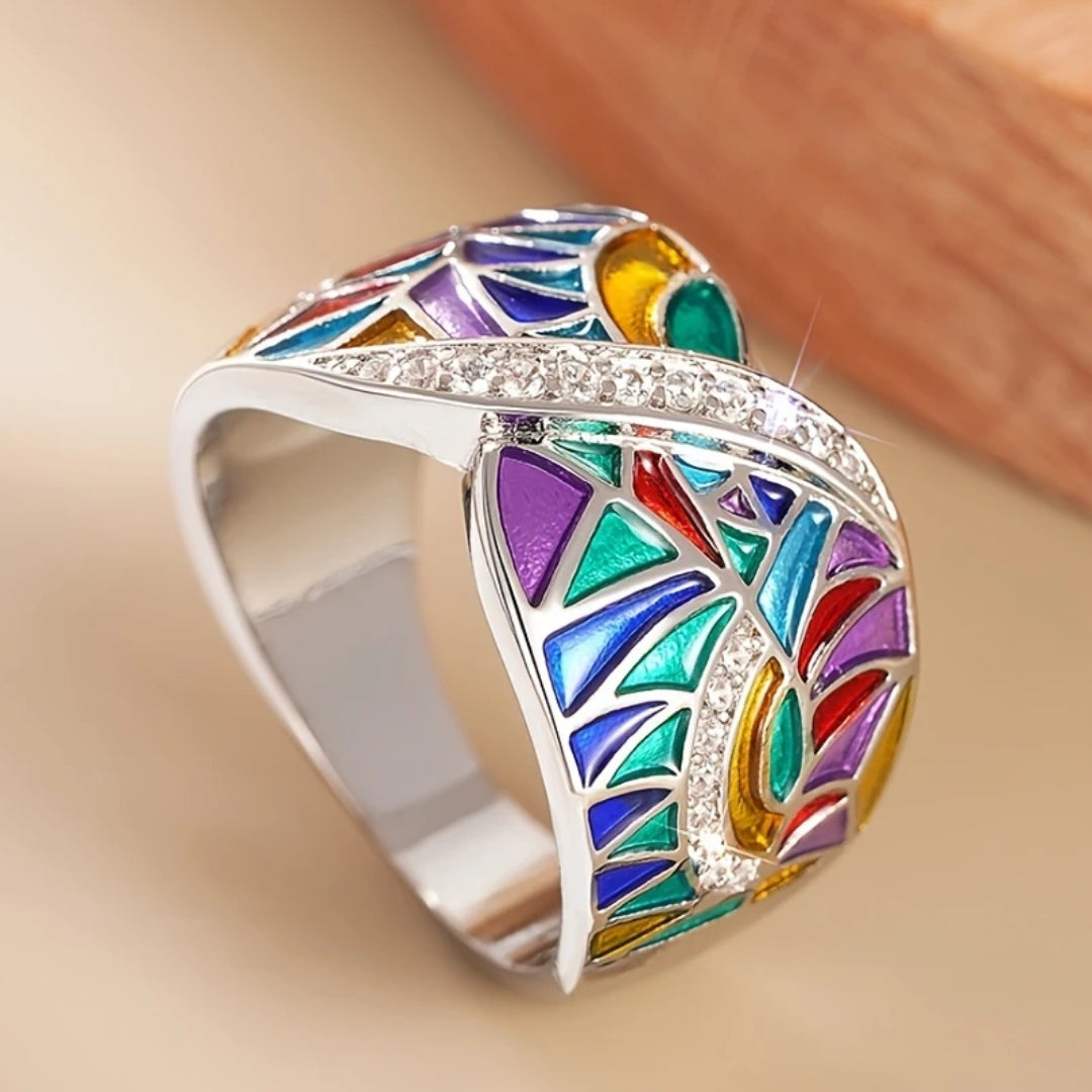 Colorful Silver Band Ring - Handmade High-Quality Jewelry with Unique Accents 0