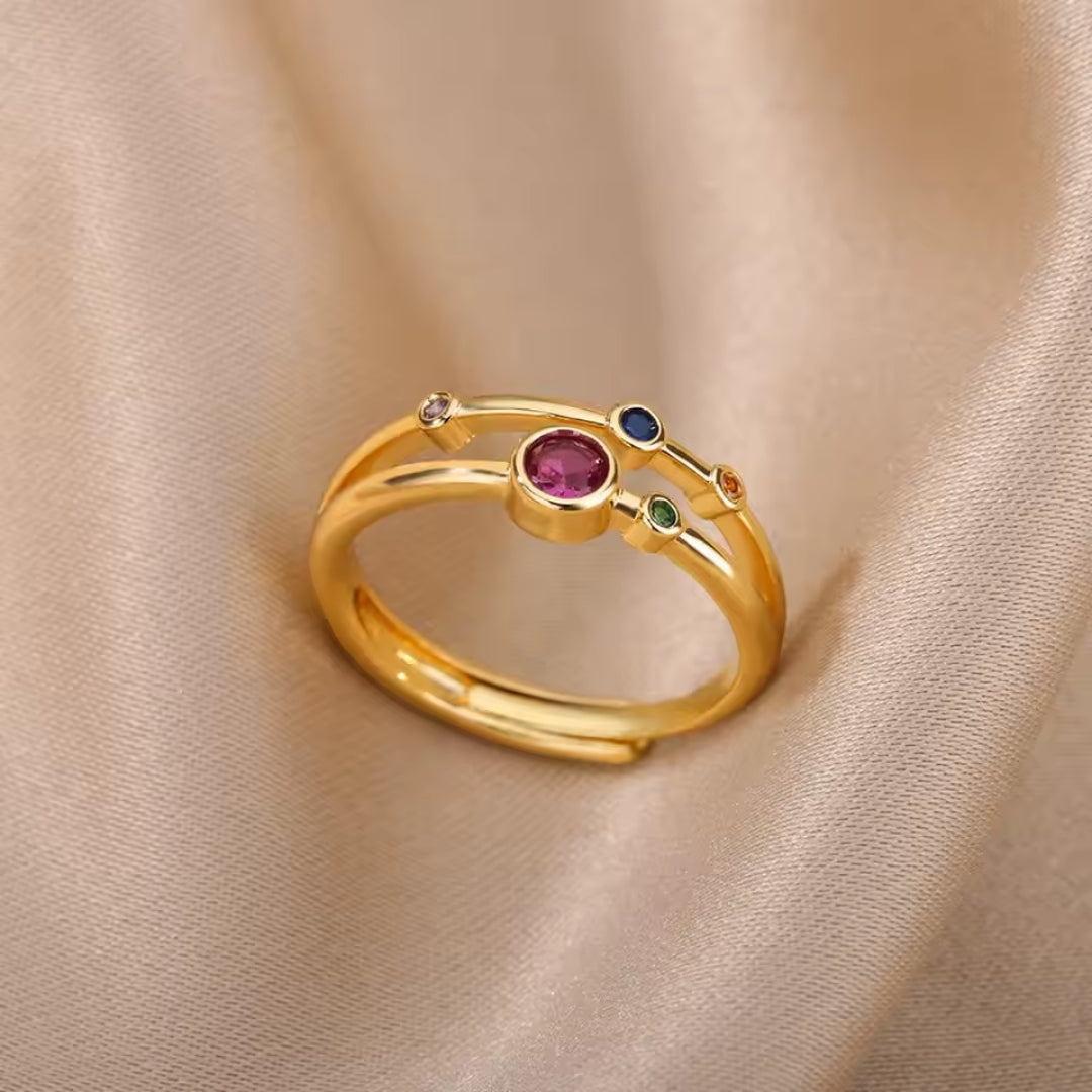 Colorful Stones Golden Forged Ring 0
