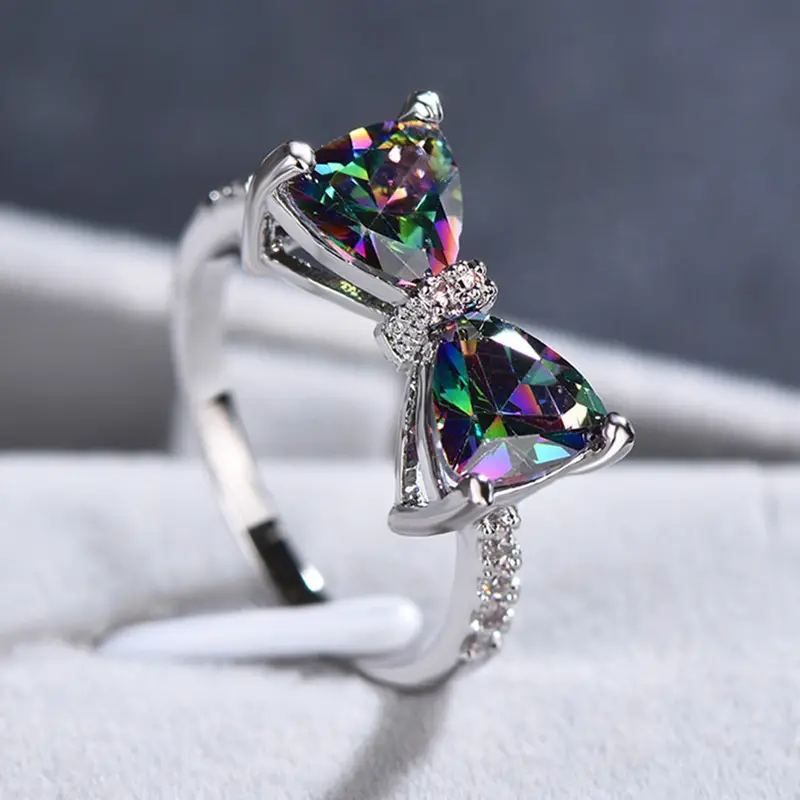 Colorful Tie Zirconia Silver Ring 0
