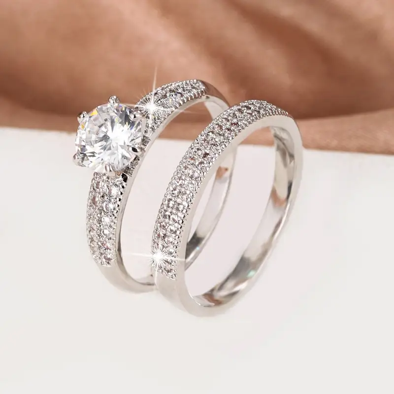 Couple Zirconia Silver Ring Set 0
