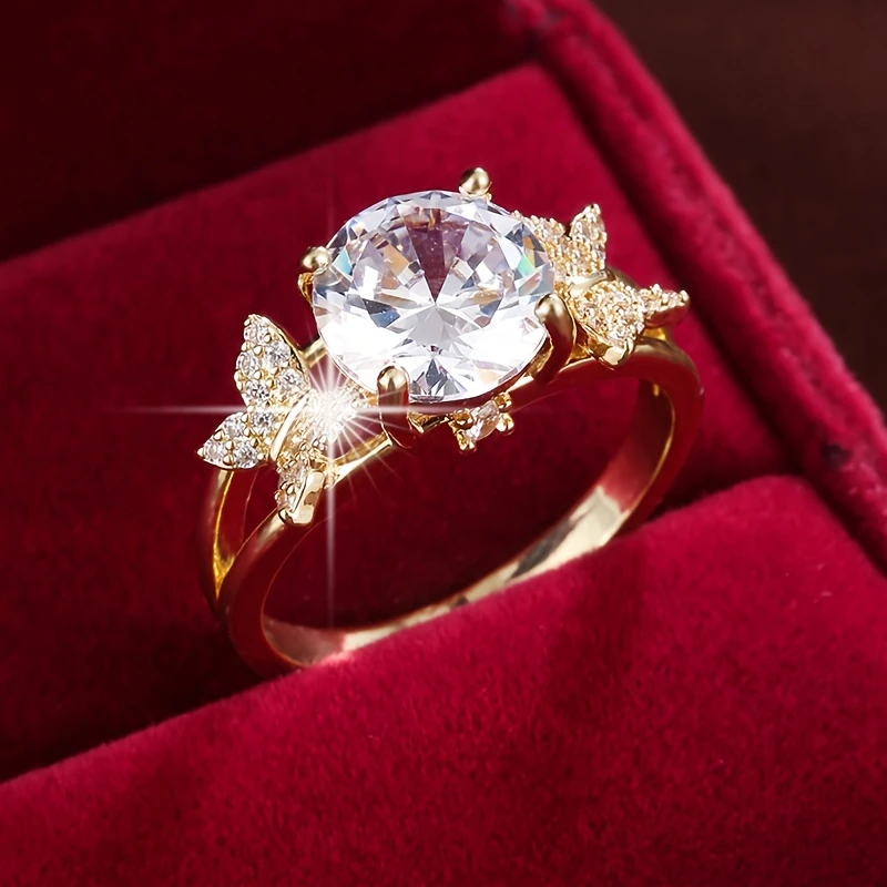 Crystal Butterfly Gold Ring 0