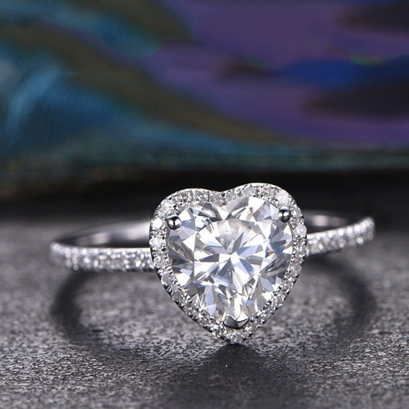 Crystal Heart Ring with Zirconias - Handmade, Heart-Shaped Design, Elegant Jewelry 0