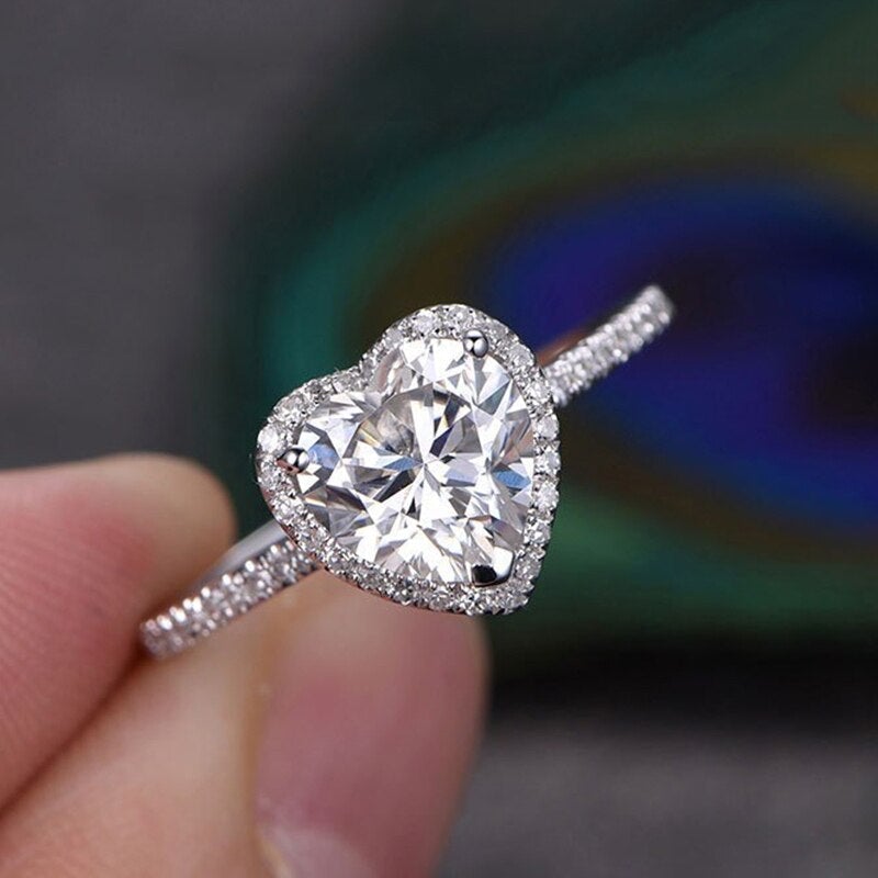 Crystal Heart Ring with Zirconias - Handmade, Heart-Shaped Design, Elegant Jewelry 2