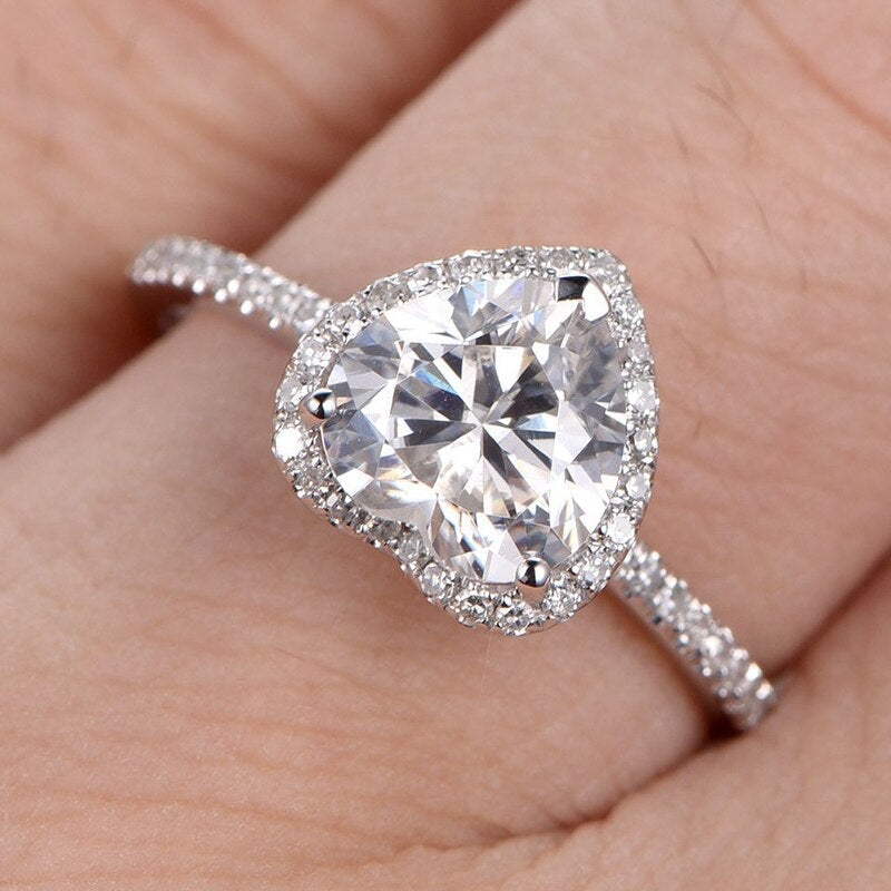 Crystal Heart Ring with Zirconias - Handmade, Heart-Shaped Design, Elegant Jewelry 3