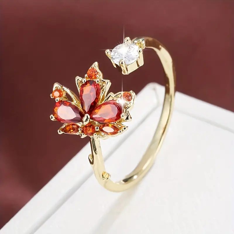 Crystal Leaf Open Ring - Timeless Elegance for Every Occasion 0