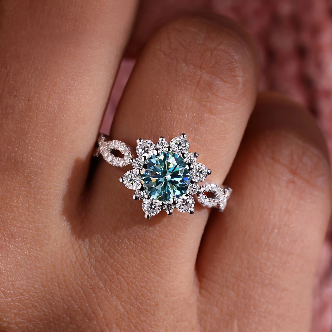 Crystal Turquoise Flower Ring 0