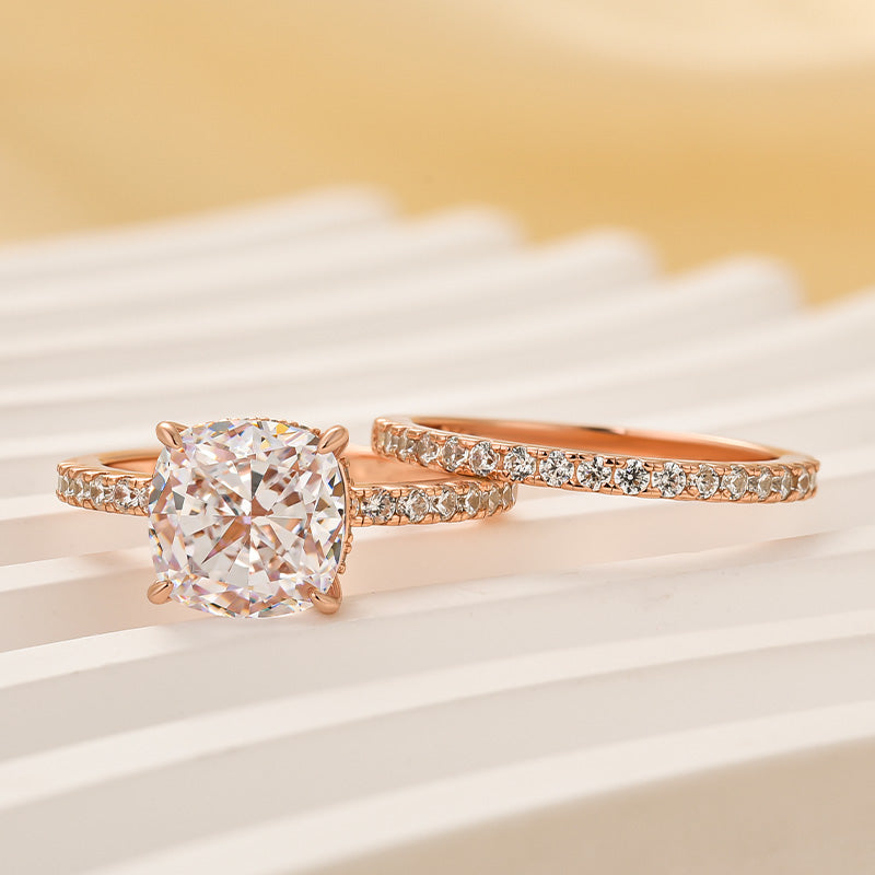 Bridal Cushion 2PC Ring Set Rose Gold