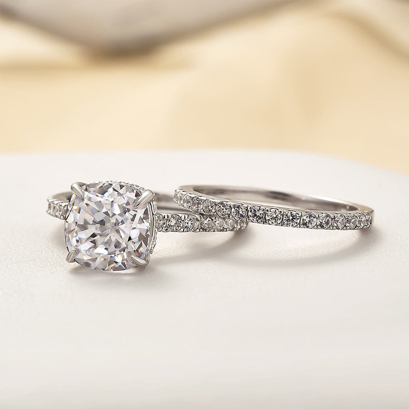 Bridal Cushion 2PC Ring Set Silver