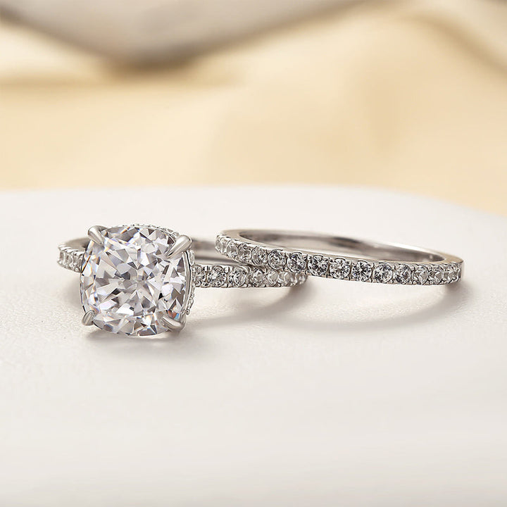 Bridal Cushion 2PC Ring Set Silver