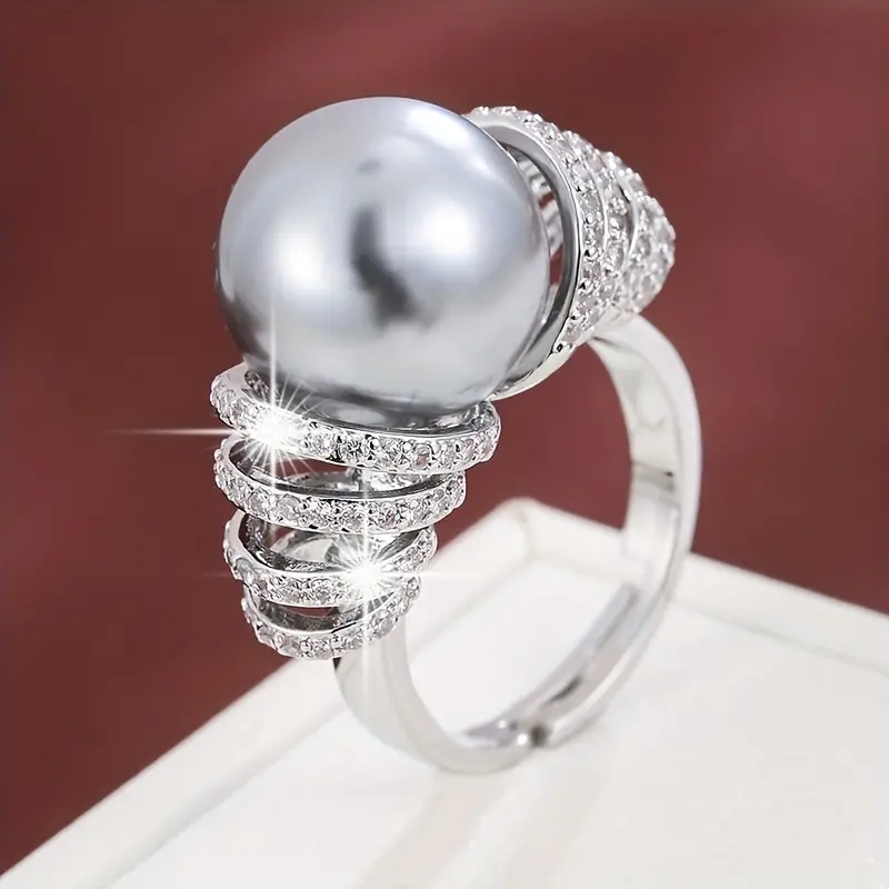 Dark Grey Pearl Zirconia Ring - Timeless Elegance 0