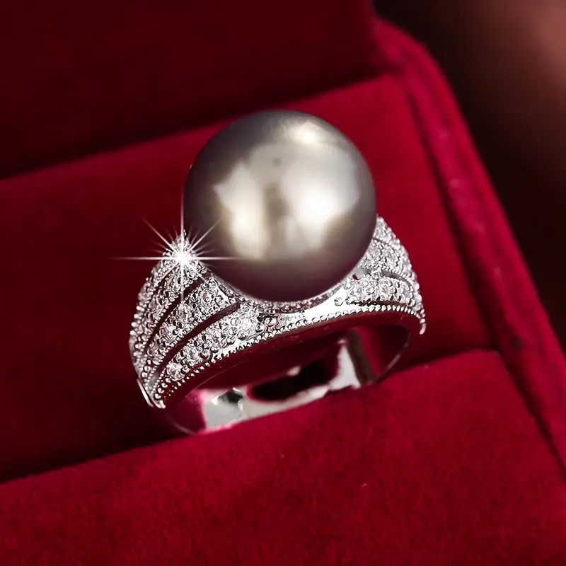 Dark Pearl Zirconia Ring - Timeless Elegance 0