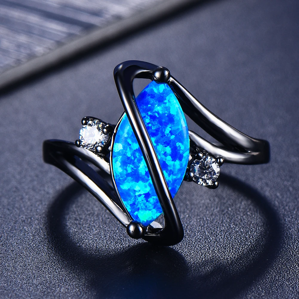 Dark Silver Opal Blue Ring 0