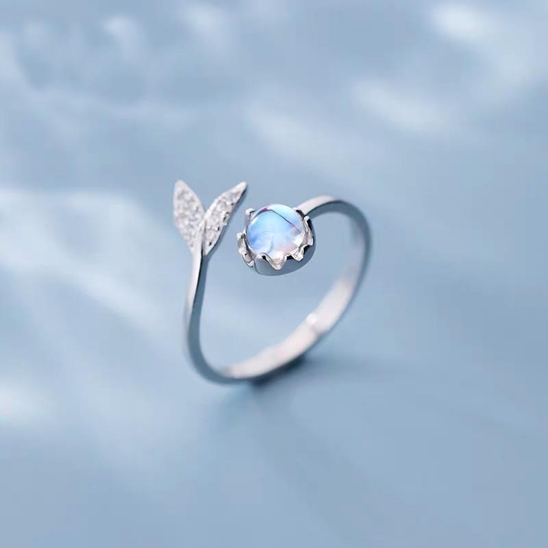Dolphin Tail Adjustable Ring with Blue Zirconia Accents - Handmade Silver Jewelry 0
