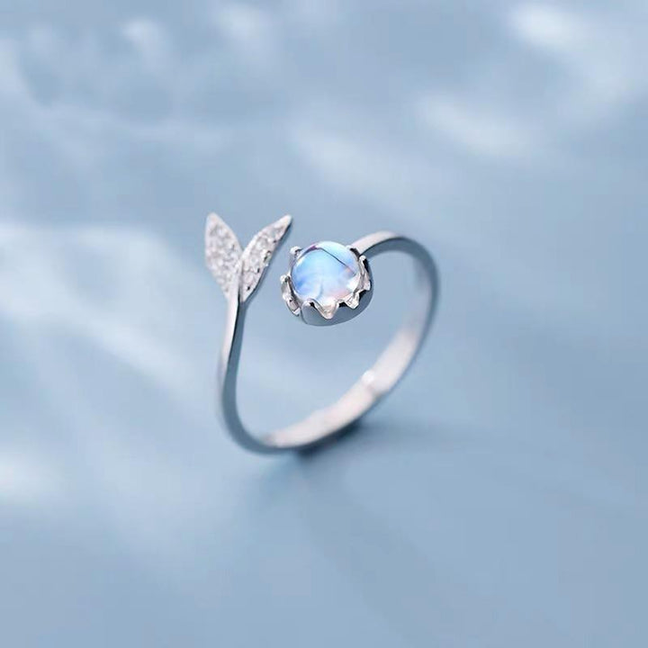 Dolphin Tail Adjustable Ring with Blue Zirconia Accents - Handmade Silver Jewelry 0