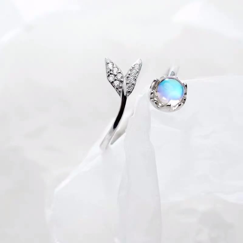 Dolphin Tail Adjustable Ring with Blue Zirconia Accents - Handmade Silver Jewelry 1