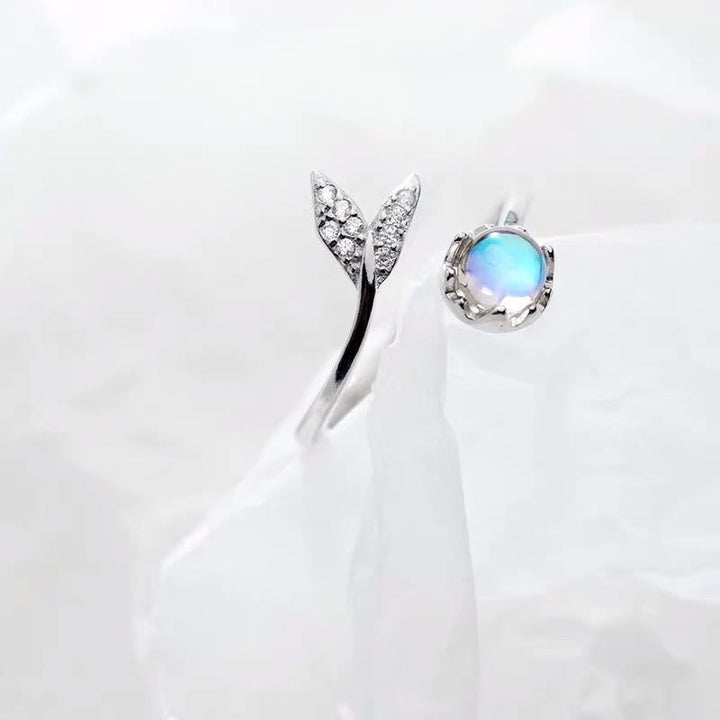 Dolphin Tail Adjustable Ring with Blue Zirconia Accents - Handmade Silver Jewelry 1