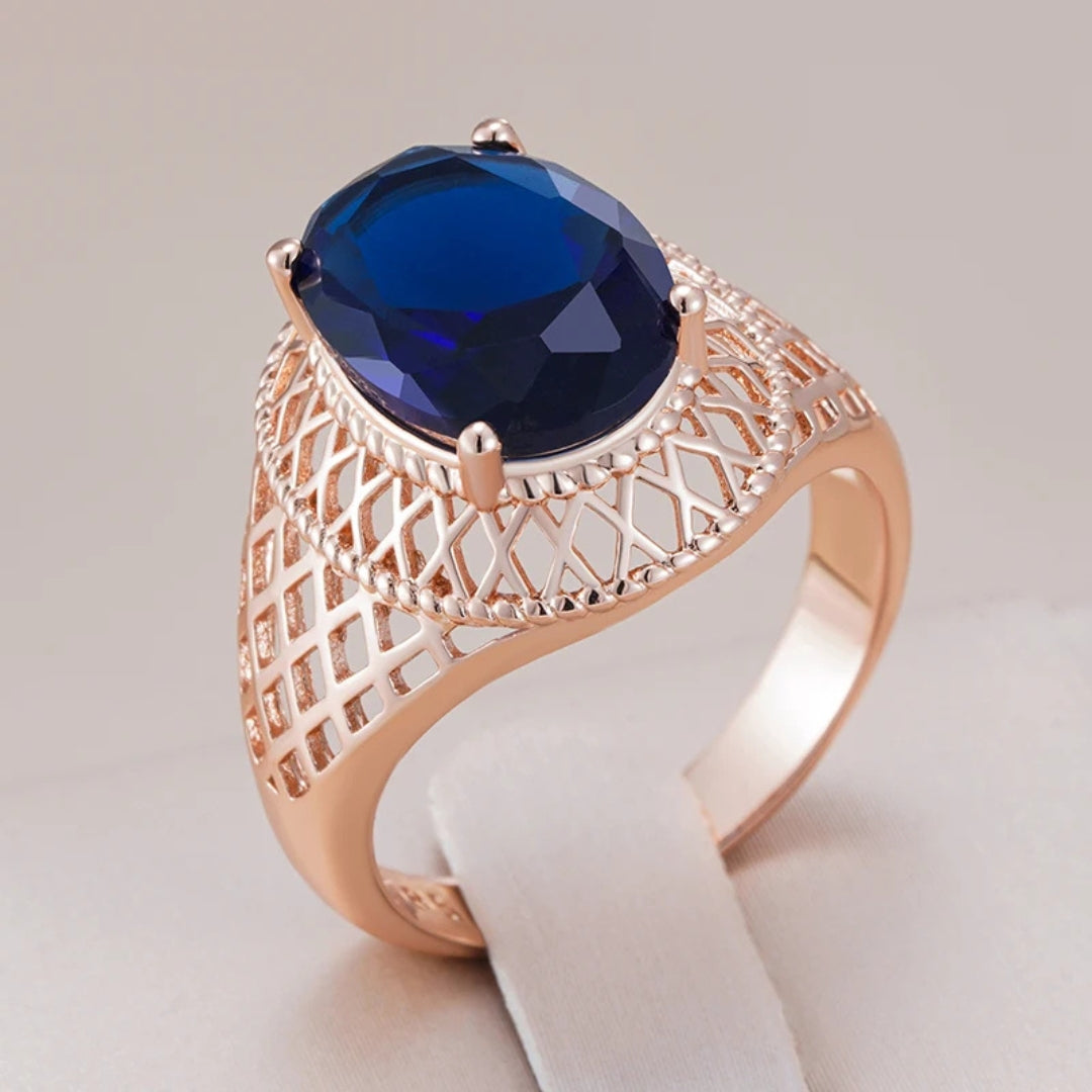 Elegant Blue Crystal Hollow Ring 0