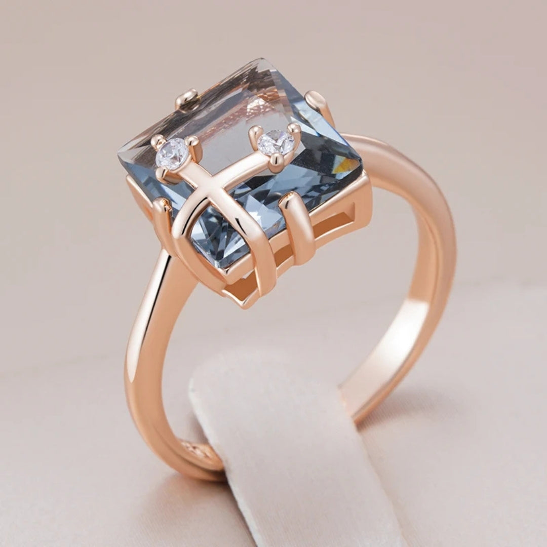 Elegant Blue Cubic Crystal Gold Ring for Women - Timeless Strength and Elegance 0