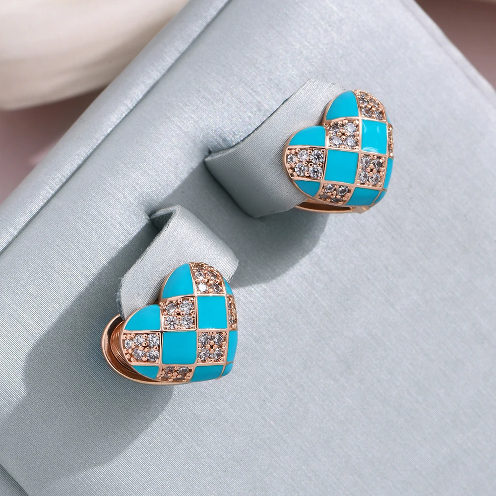 Elegant Blue Enamel Heart Earrings 0