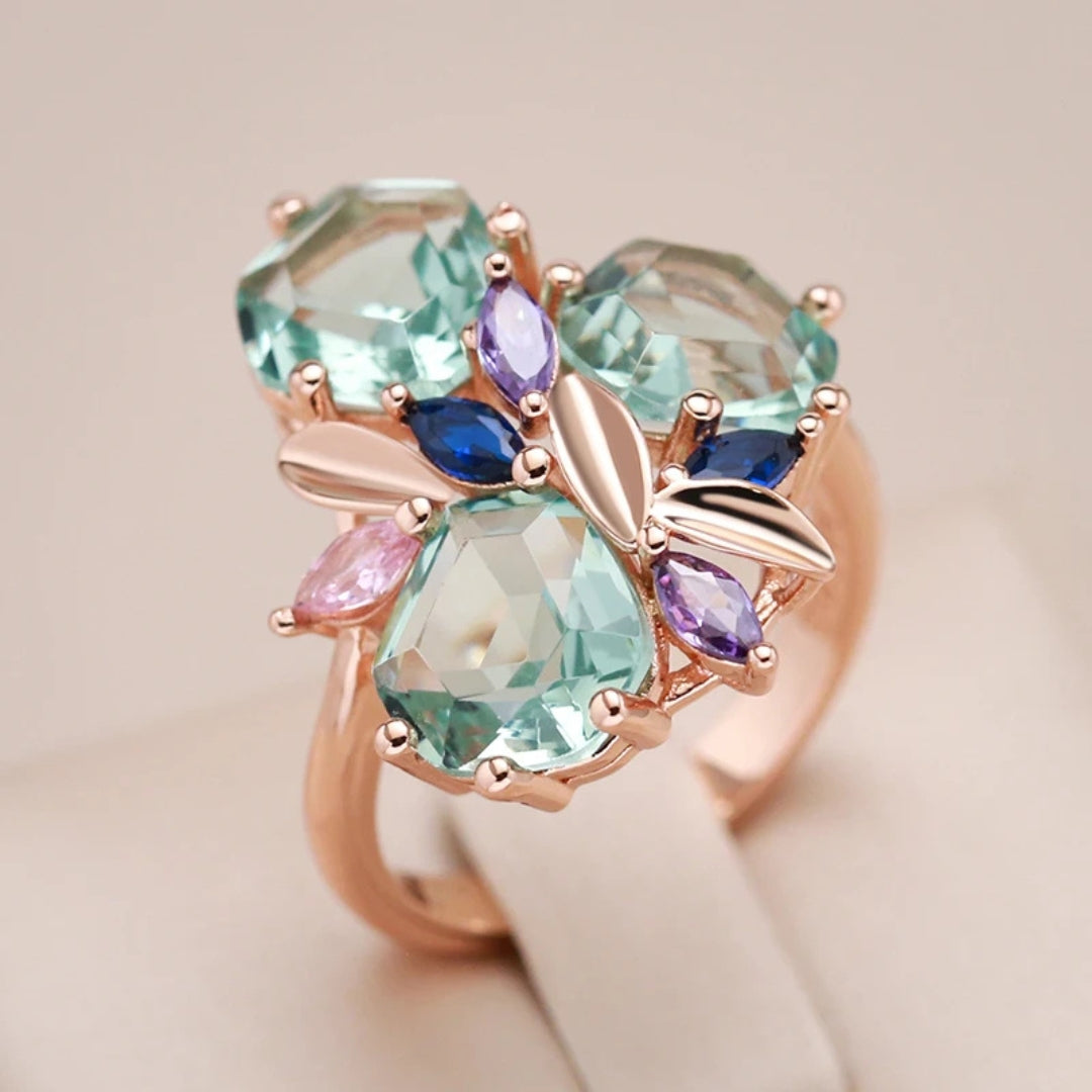 Elegant Colorful Crystal Flower Ring 0