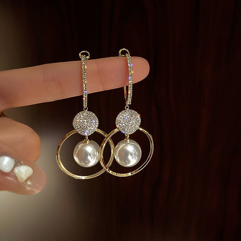 Elegant Cultured Pearl Earrings with Zircon Accents for Women 0
