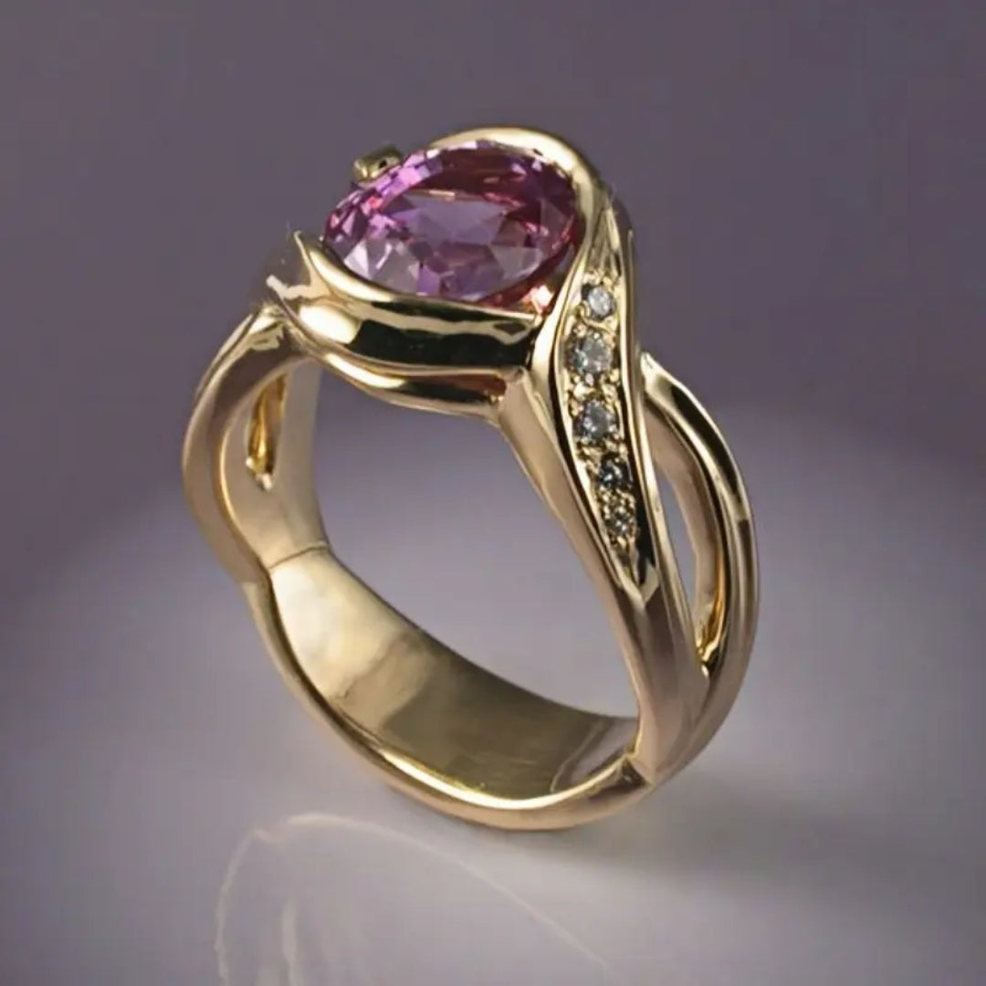 Elegant Garnet Crystal Gold Ring 0
