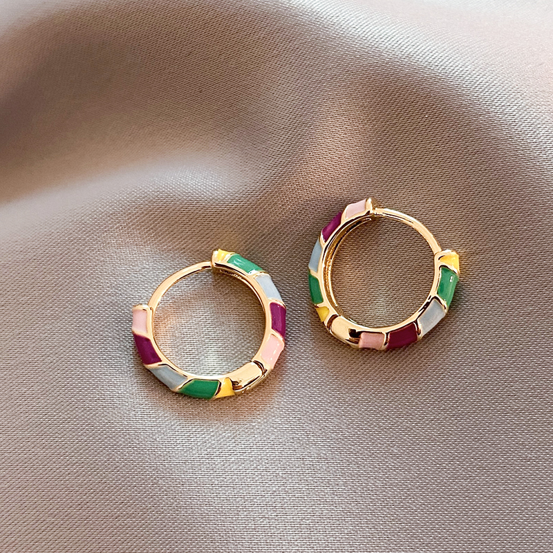 Elegant Gold Earrings for Women with Multicoloured Enamel Design 0
