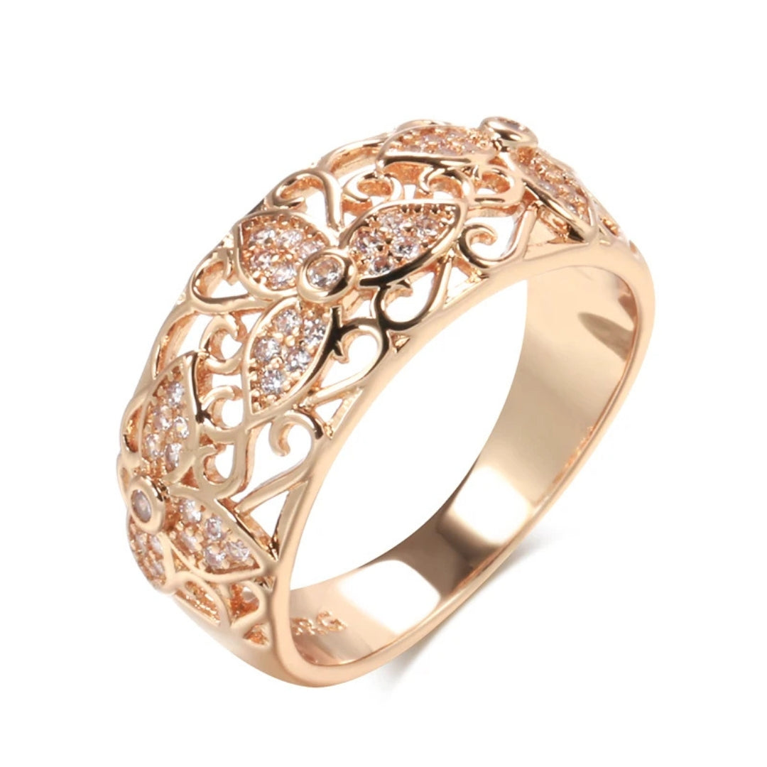 Elegant Hollow Bright Gold Ring 0