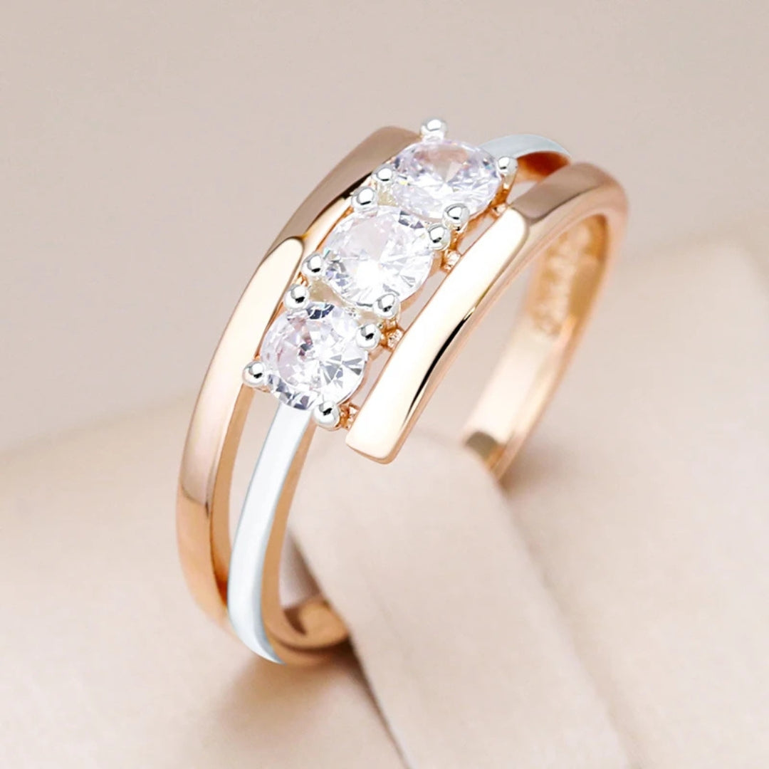 Elegant Layer Silver and Gold Crystal Ring - Handcrafted, Timeless Design for Stacking or Solo Wear 0