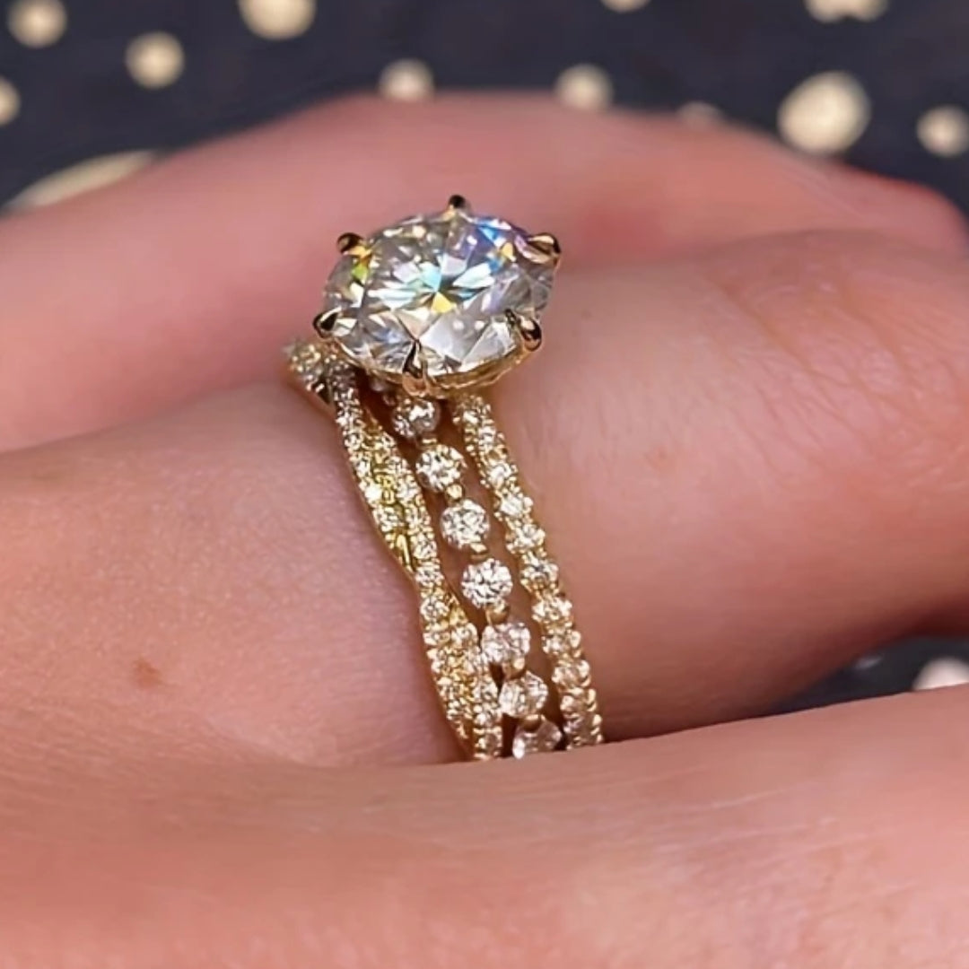 Elegant Layered Golden Zirconia Ring 0