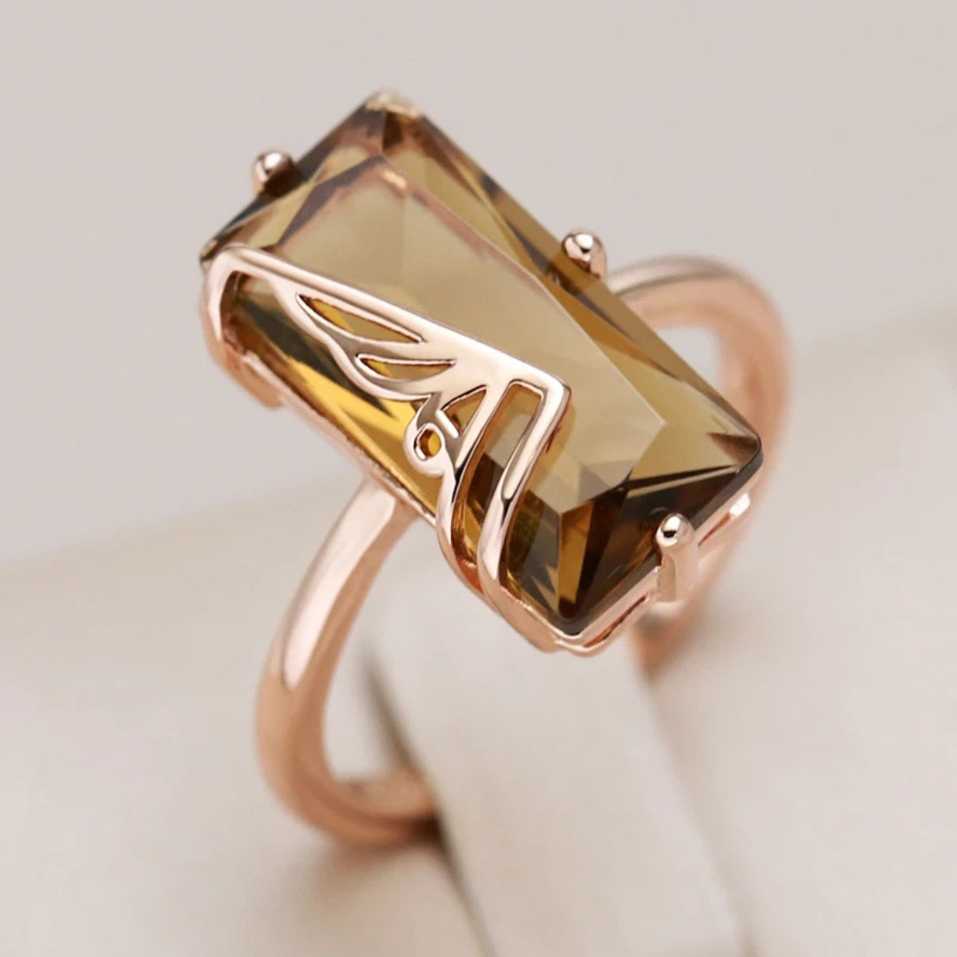 Elegant Orange Rectangular Crystal Ring 0