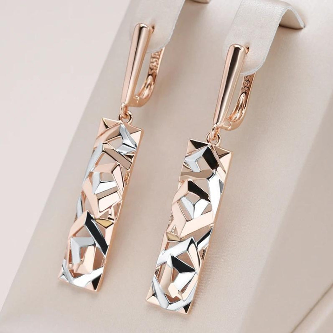 Elegant Rectangular Gold and Silver Earrings for Women 0