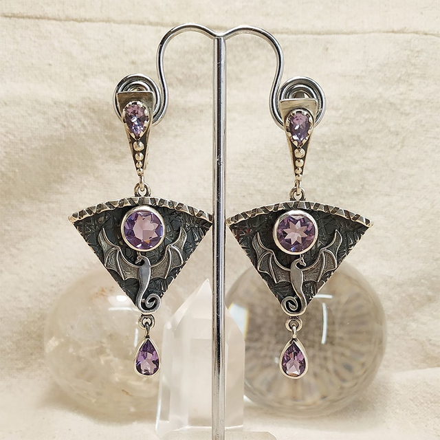 Elegant Silver Earrings with Purple Zirconia 0